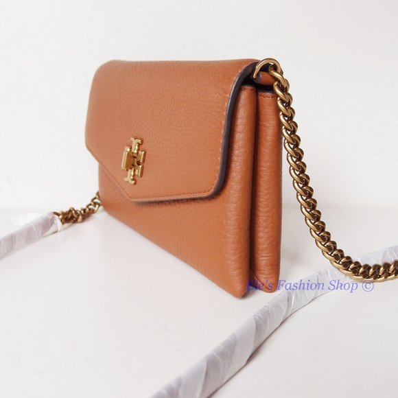 NWT Tory Burch Kira Chevron Leather Wallet On a Chain WOC Umber Brown AUTHENTIC - Picture 11 of 16